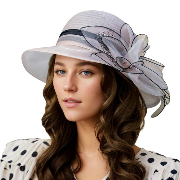 Women's Hat Bridal Wedding Tea Party Wide Brimmed Summer Sun Hat Ladies Outdoor Elegant Temperament Sun Hat Creamy Decorative Christmas Caps Adults Wool Blend Plain French Female Hat Painter