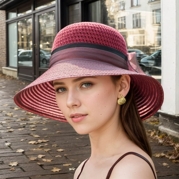 Women's Hat Bridal Wedding Tea Party Wide Brimmed Summer Sun Hat Ladies Outdoor Elegant Temperament Sun Hat Women Vintage Hat Womens Mime Knit for Women Colorful Winter Hats Women Big Head Small Women