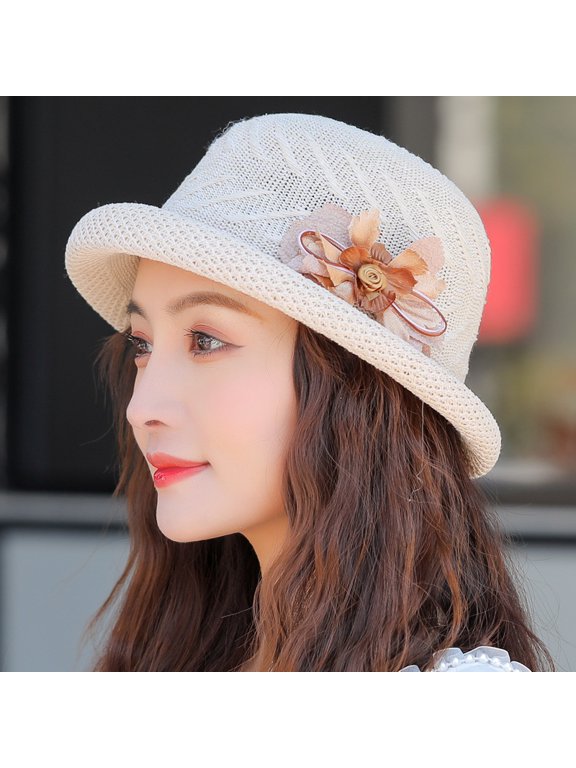 Women's Hat Elegant Braided Edge Straw Hat, Summer Outdoor Sun Hat Sunshade-BE