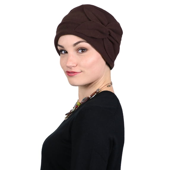 Women's Hat Fleece Beanie Cloche Cancer Headwear Chemo Ladies Winter Head Coverings Butterfly (Brown)