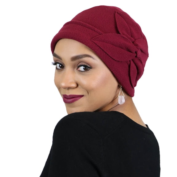 Fleece Butterfly Beanie Women's Hat Chemo Headwear Cancer Ladies Winter Head Coverings (Burgundy)