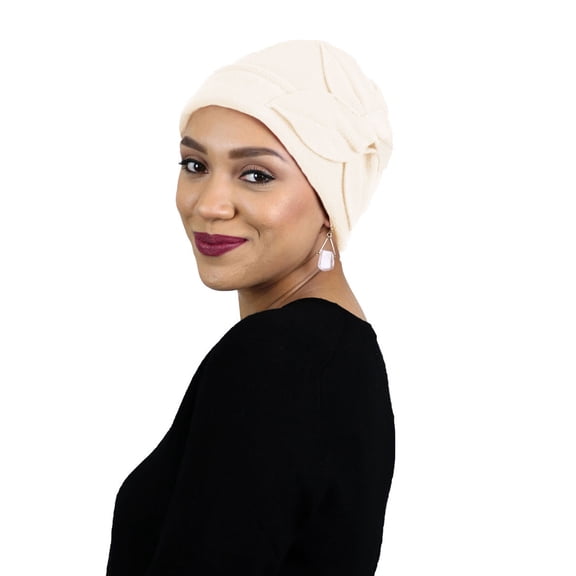 Fleece Butterfly Beanie Women's Hat Chemo Headwear Cancer Ladies Winter Head Coverings  (Winter White)