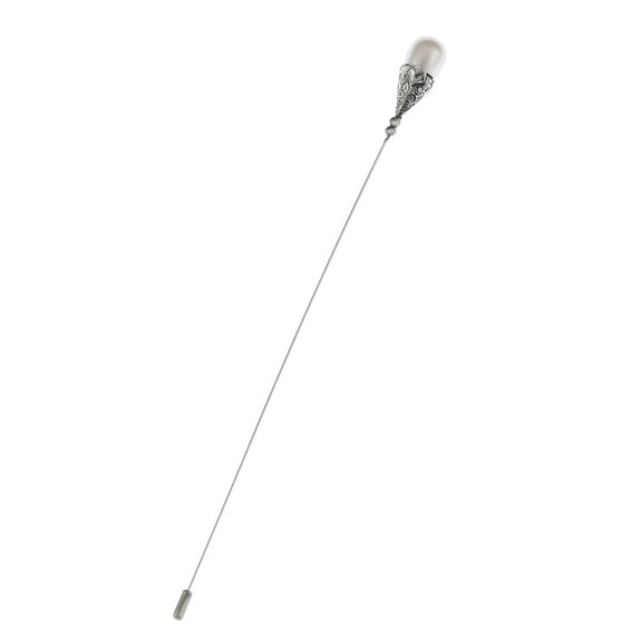 Women's Hat Pin Long Handle Silvery Retro Hollow Out Pearl Brooch Pins, 1Pin