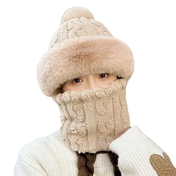 Women's Hat Scarf One Piece Fall Winter Windproof Warm Beanie