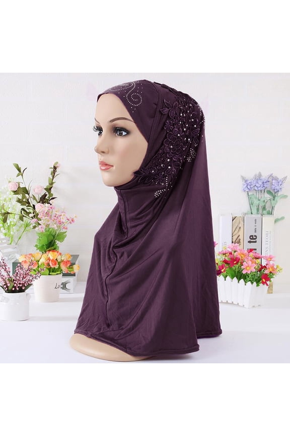 Women's Hats & Caps Crepe Double Pull Loop Hijab Headscarf Headbands for Women Purple One Size