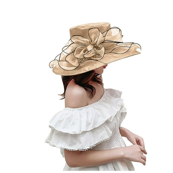Women's Hats , Sun Hats for Men , Ladies Hats Elegant Women's Wide Brim Floral Sun Hat for Beach Wedding Bridal Shower and Summer Dress Occasions