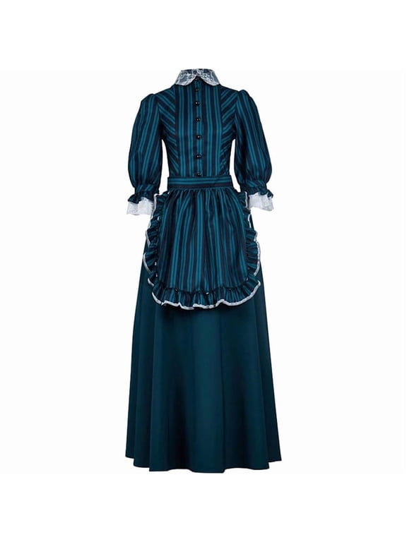Women's Haunted Mansion Inspired Gothic Victorian Style Dress with Apron Ghost Inspired Outfit
