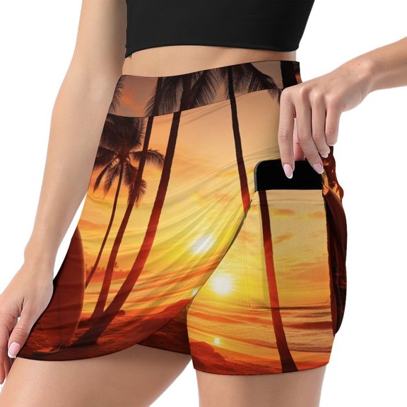 Women's Hawaii Print High Waist A-Line Mini Skirts Colorful Pleated Short Skirt Trendy E-Girls Streetwear