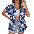thumbnail image 1 of Women's Hawaiian Button-up Shirt Casual Short Sleeve Floral Tropical Print Summer Shirt(Blue,S), 1 of 3