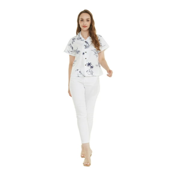 Women's Hawaiian Lady Aloha Shirt in Classic White Map S