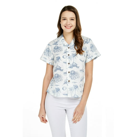 Women's Hawaiian Lady Aloha Shirt in Vintage Tropical Toile XL