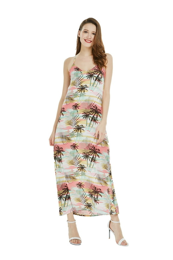 Women's Hawaiian Luau Floral Print Maxi Sweetheart Dress 2XL Pastel Neon Sunset