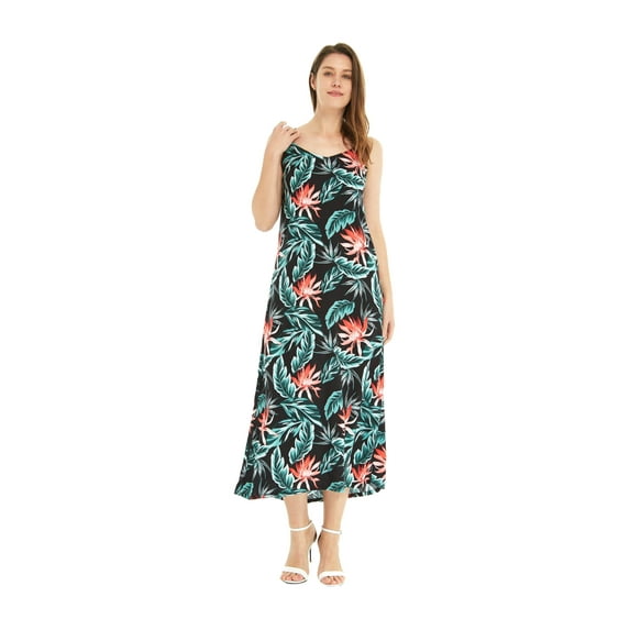 Women's Hawaiian Luau Floral Print Maxi Sweetheart Dress M Blooming Lily
