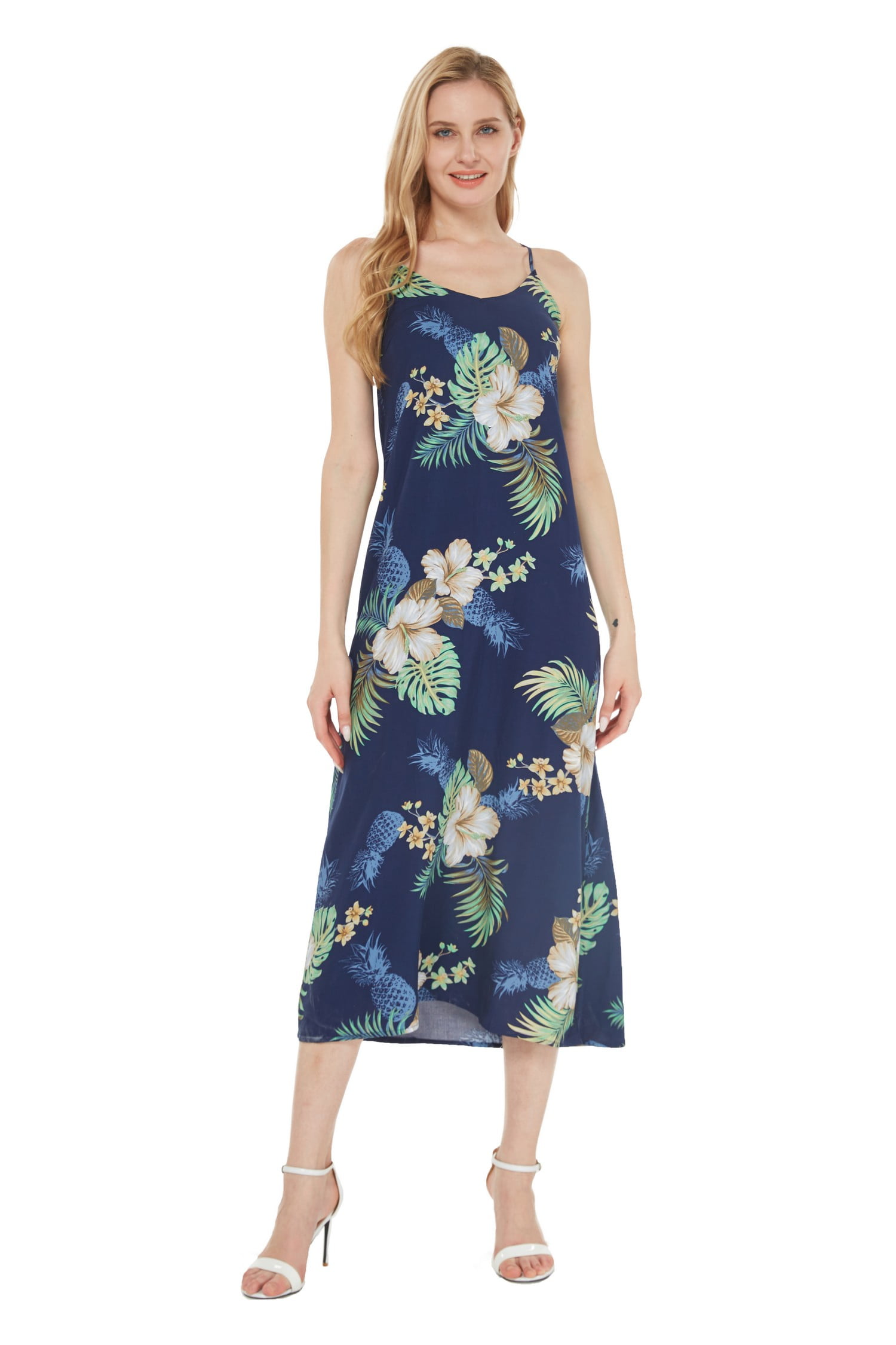 Women's Hawaiian Luau Floral Print Maxi Sweetheart Dress S Pineapple Garden  Navy - Walmart.com
