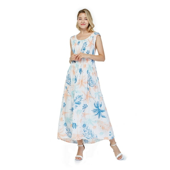 Women's Hawaiian Maxi Tank Elastic Luau Dress in Bloom