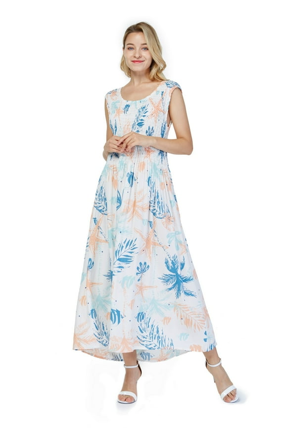 Women's Hawaiian Maxi Tank Elastic Luau Dress in Bloom