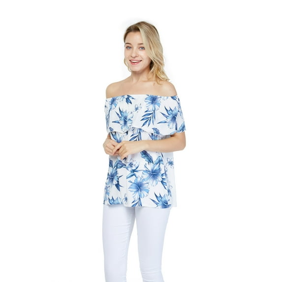 Women's Hawaiian Off-Shoulder Ruffle Muumuu Top in Day Dream Bloom XL