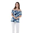 thumbnail image 1 of Women's Hawaiian Off-Shoulder Ruffle Muumuu Top in Pacific Palm Navy M, 1 of 5