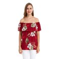 thumbnail image 1 of Women's Hawaiian Off-Shoulder Ruffle Muumuu Top in Pineapple Garden Burgundy M, 1 of 5