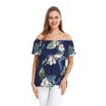 thumbnail image 1 of Women's Hawaiian Off-Shoulder Ruffle Muumuu Top in Pineapple Garden Navy 2XL, 1 of 5