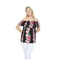 thumbnail image 1 of Women's Hawaiian Off-Shoulder Ruffle Muumuu Top in Pink Black Hibiscus Vine S, 1 of 5