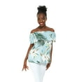 thumbnail image 1 of Women's Hawaiian Off-Shoulder Ruffle Muumuu Top in Wispy Cereus Light Blue M, 1 of 5