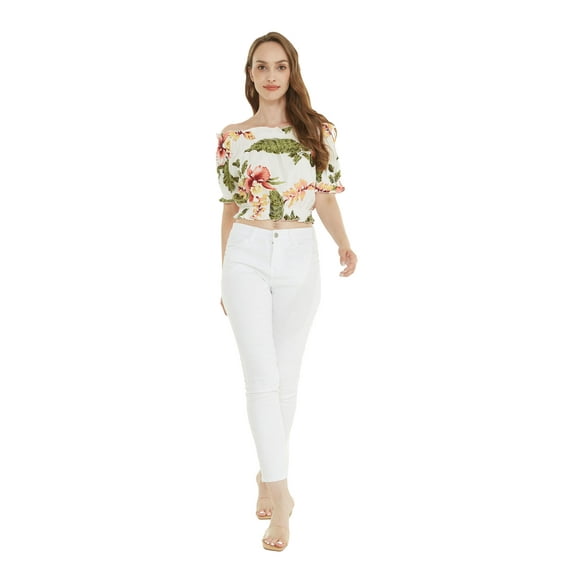 Women's Hawaiian Off-Shoulder Smock Top in Cream Rafelsia 2XL