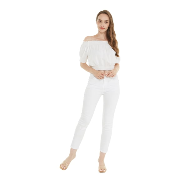 Women's Hawaiian Off-Shoulder Smock Top in Solid White S