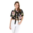 thumbnail image 1 of Women's Hawaiian Tie Front Crop Top Aloha Shirt in Hibiscus Black S, 1 of 5