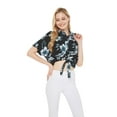 thumbnail image 1 of Women's Hawaiian Tie Front Crop Top Aloha Shirt in Midnight Bloom S, 1 of 5