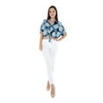 thumbnail image 1 of Women's Hawaiian Tie Front Crop Top Aloha Shirt in Pacific Palm Navy 2XL, 1 of 5