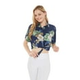thumbnail image 1 of Women's Hawaiian Tie Front Crop Top Aloha Shirt in Pineapple Garden Navy 2XL, 1 of 5