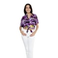 thumbnail image 1 of Women's Hawaiian Tie Front Crop Top Aloha Shirt in Sunset Purple M, 1 of 5