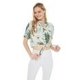 thumbnail image 1 of Women's Hawaiian Tie Front Crop Top Aloha Shirt in Wispy Cereus Light Blue S, 1 of 5