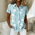 thumbnail image 1 of Women's Hawaiian Vacation Shirt Floral Tropic Print Short Sleeve Button Up Beach Cool Tops Light Blue L, 1 of 5