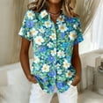 thumbnail image 1 of Women's Hawaiian Vacation Shirt Floral Tropic Print Short Sleeve Button Up Beach Cool Tops Sky Blue L, 1 of 5