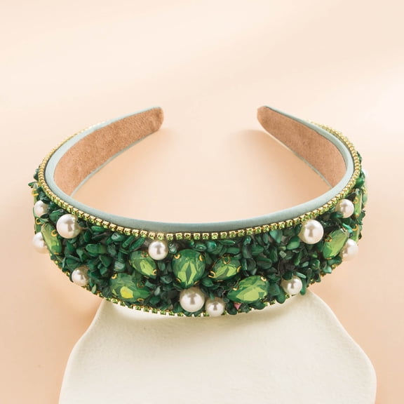 Women's Headband, Czzoypi Fashion Rhinestone Crystal Hair Accessory, Green Crushed Turquoise Decorative Headwrap for Party Wedding Prom