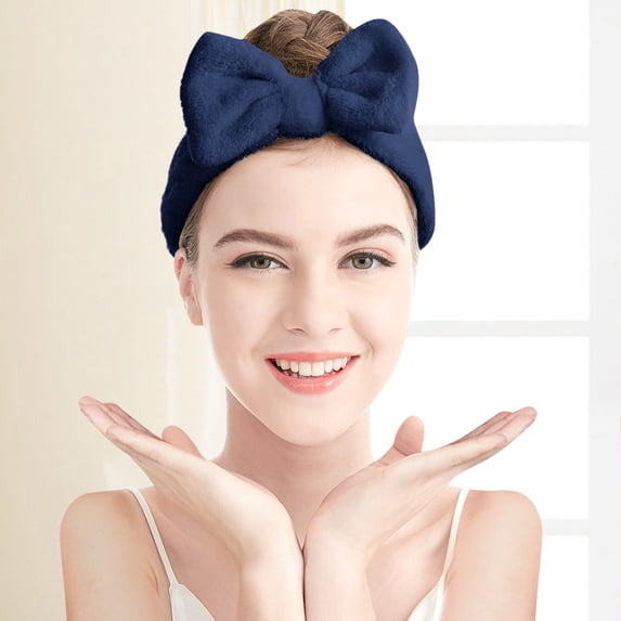 Women's Headband Facial Makeup Hydrotherapy Headband Bow Hairband Soft Coral Velvet Headband For Shower Wash Face Wash wide headbands for women Navy One Size