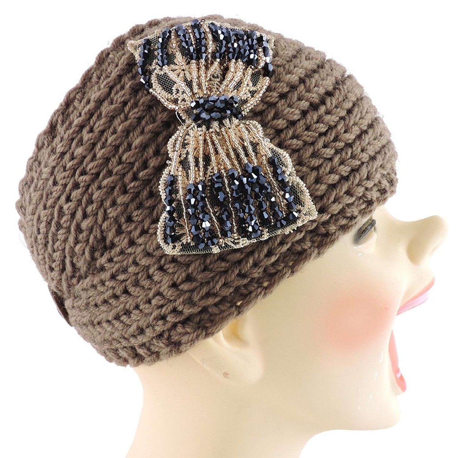 Women's Headband Hand Knitted Hair Band Head Wrap Earmuff w Flowers