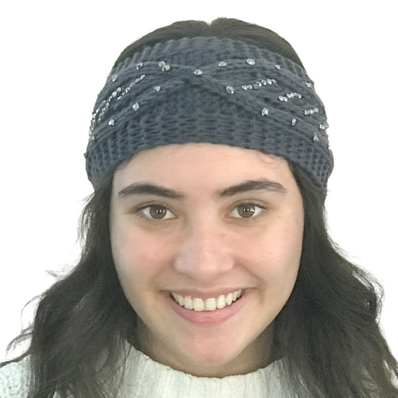 Women's Headband Hand Knitted Hair Band Head Wrap Earmuff w Flowers, Crystals & Lace
