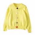 thumbnail image 1 of Women's Heart Button Cardigan Crewneck Long Sleeve Knit Sweater for Casual Fall Wear Yellow M, 1 of 9