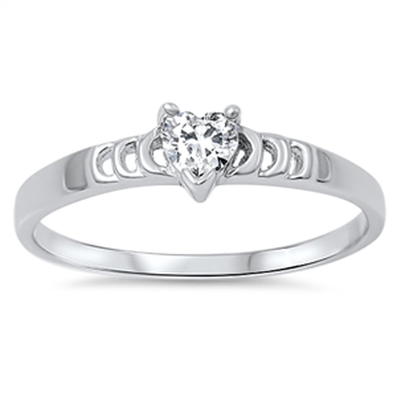 Women's Heart Clear CZ Promise Ring .925 Sterling Silver Band White Jewelry Female Size 5
