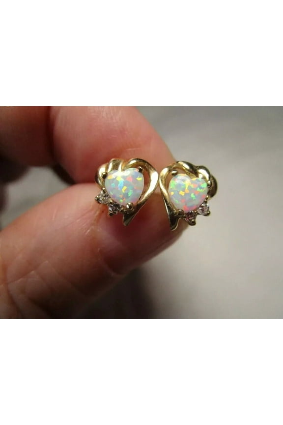 Women's Heart Cut Fire opal Beautiful Stud Earrings 14K Yellow Gold Plated Silver