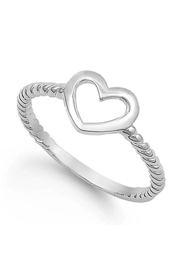 Women's Heart Cutout Promise Ring .925 Sterling Silver Rope Band Jewelry Female Male Unisex Size 2