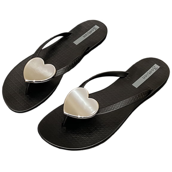 Women's Heart Decor Flip Flops, Cute Non-Slip Summer Sandals