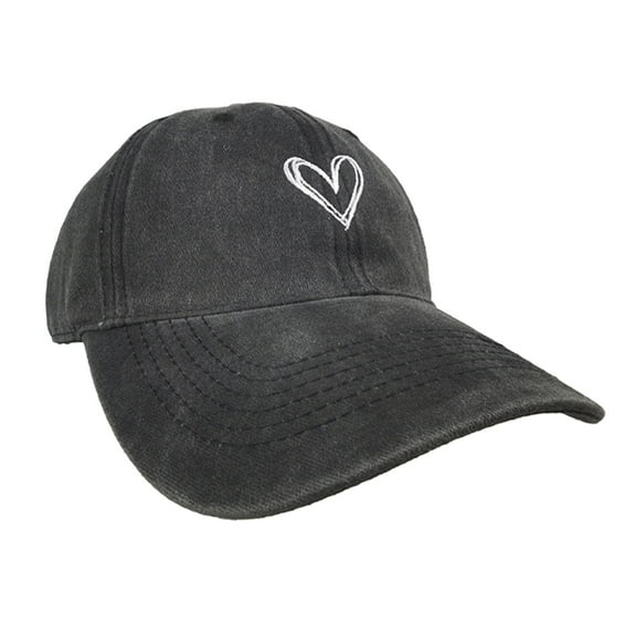 Women's Heart Embroidered Baseball Cap Low Bun Soft Cotton Trucker Hat-Black
