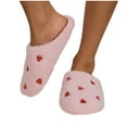 thumbnail image 1 of CHUMUD Women's Heart Embroidered Fuzzy Slippers Close Toe Flat Indoor Slippers Trendy Warm Cozy Slipper Shoes Valentine's Day Gift, 1 of 7