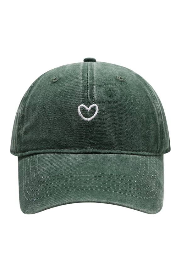 Women's Heart Embroidered Washed Baseball Cap Soft Solid Color Outdoor Adjustable Summer Casual Sun Hat By Yigetop Green One Size