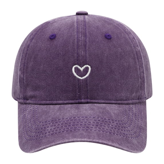 Women's Heart Embroidered Washed Baseball Cap Soft Solid Color Outdoor Adjustable Summer Casual Sun Hat By Yigetop Purple One Size