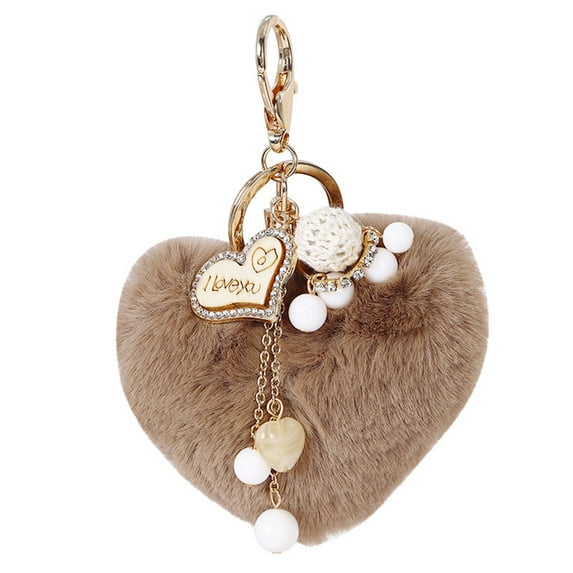 Women's Heart Faux Fur Pom Pom Key Chains Bag Accessory Puffball Keyring Backpack Charms for Girls